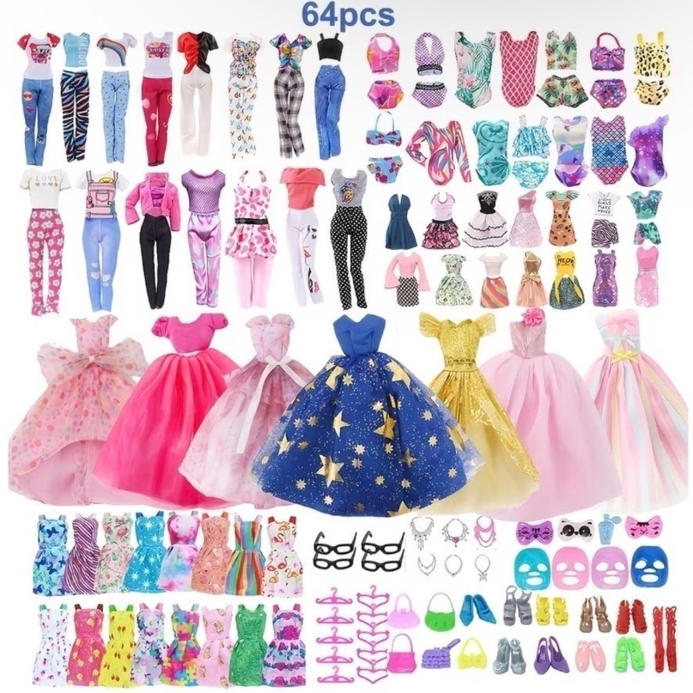 64pcs Doll Clothes Random Outfits Clothing Accessories For 11.5 in Fashion Doll